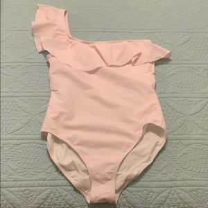 J.Crew Ruffled Pink Seersucker One Piece Swimsuit